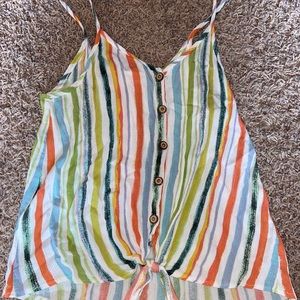 Striped summer button up tank top.